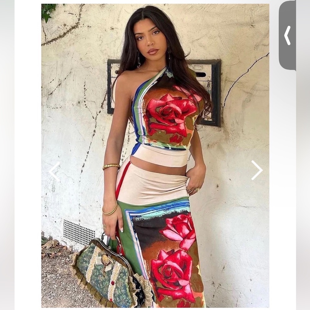 Rose Printed Skirt Set